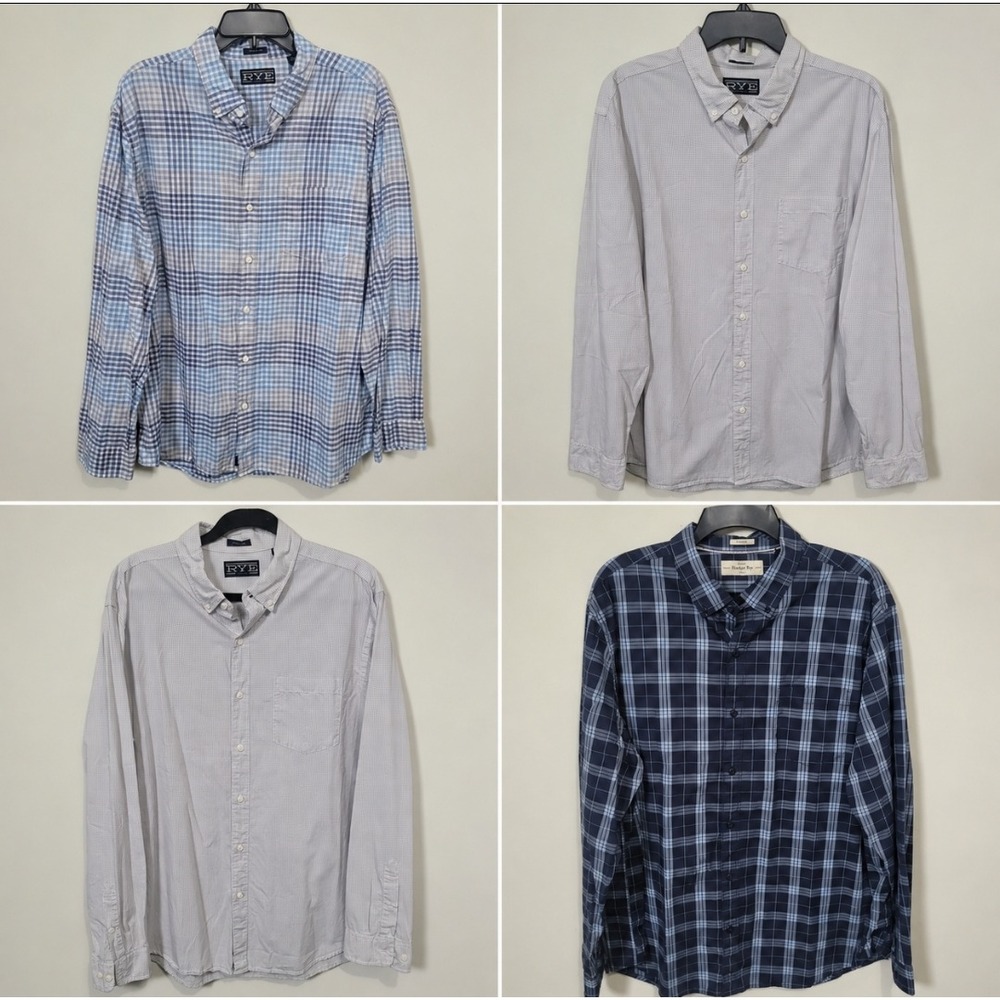 Hawker Rye Size XL Button Down Shirts Mens 4 Pack Plaid Micro Check Long Sleeve